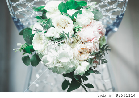 Beautiful wedding bouquet with different flowers, roses 92591114