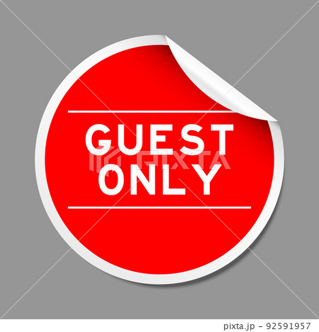 Red color peel sticker label with word guest only on gray background 92591957