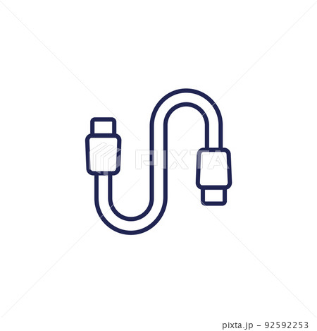 usb cable line icon, type-c connector 92592253