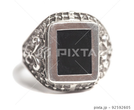 silver ring with a precious stone isolated on a white background 92592605