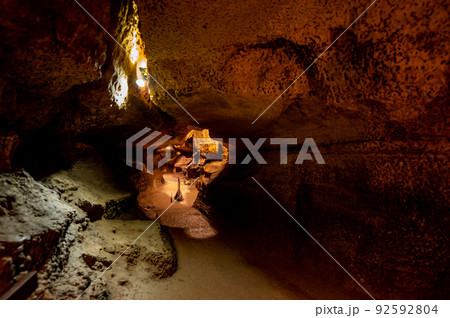 Lighted trail path in underground in Niagara Cave, MN 92592804