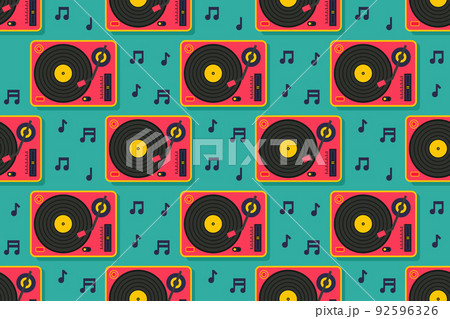 Vinyl player seamless pattern. Retro style, party 92596326