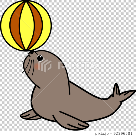 可愛的海獅玩球-插圖素材[92596381] - PIXTA圖庫