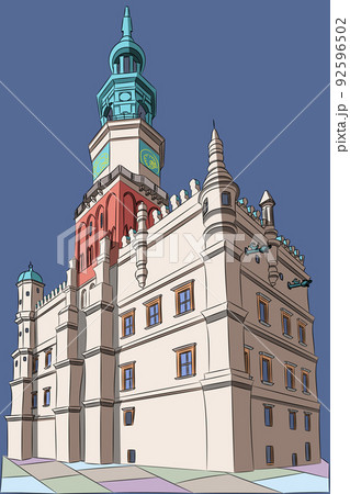 The building of the old town hall in the city Poznan isolated on a white background. The building of the old town hall in the city Poznan isolated on a white background. 92596502