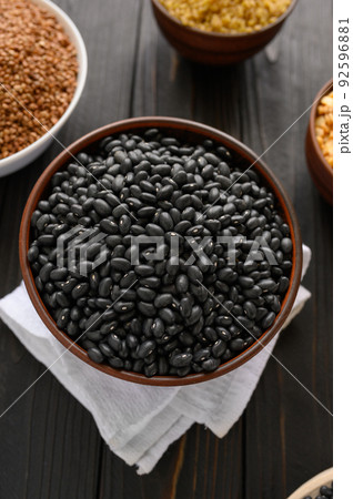 Fresh organic natural beans on wooden rustic black background 92596881