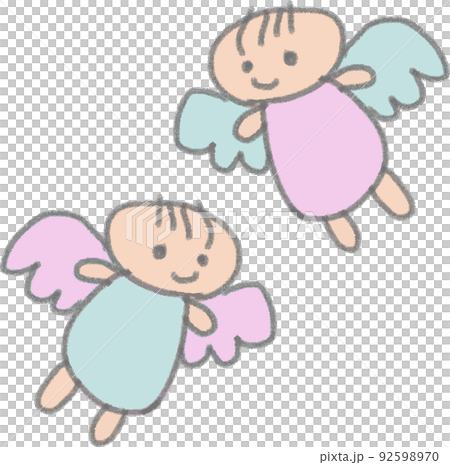 羽根の生えた天使　赤ちゃん　落書き風　パステル　クレヨン 92598970