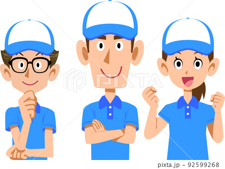 キャップを被りポロシャツを着用した3人の若い作業スタッフ 92599268