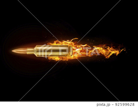 Bullet, on fire on black background. 3d render 92599628
