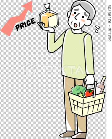 老人手裡拿著購物車,飽受食品價格上漲之苦 老人手裡拿著購物車,飽受食品價格上漲之苦 92599708