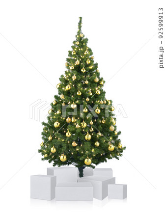 decorated Christmas tree and box isolated on white background decorated Christmas tree and box isolated on white background 92599913