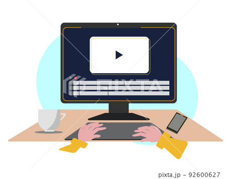 動画編集をする人物 手 タイピング 作業 クリエイター デザイナー イラスト 92600627