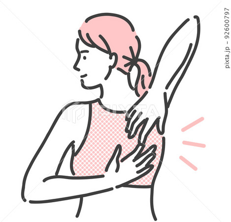 背中の後ろで手を組もうとしている若い女性 背中の後ろで手を組もうとしている若い女性 92600797