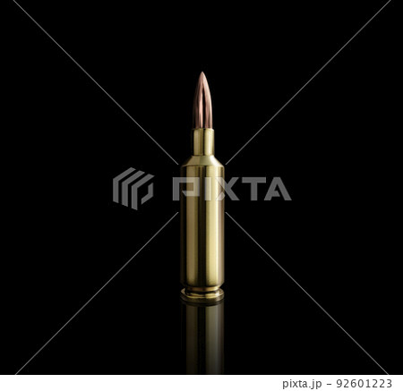 Bullet isolated on black background with reflexion. 3d render 92601223