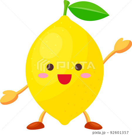 片手を挙げるかわいいレモンのキャラクターのイラスト 92601357