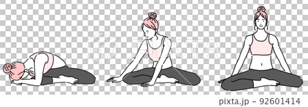 一組女性做伸展運動的插圖 92601414