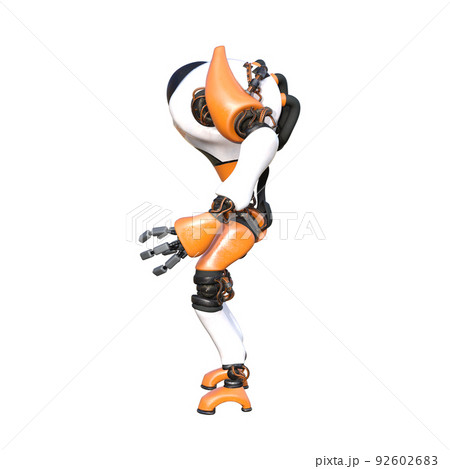 Cartoon character roboter isolated on white background. Character for collages, Clipart, photobashing. 3d rendering illustration. 92602683