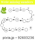 Mathematics educational game Complete the row, write missing numbers. Solve the equation and help frog find mosquito. 92603236
