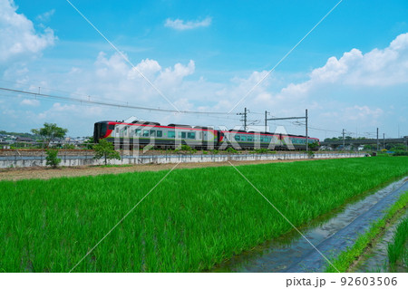瀬戸大橋線 田園風景の中を高知から岡山へ向かう特急南風8号5 岡山県岡山市南区 瀬戸大橋線 田園風景の中を高知から岡山へ向かう特急南風8号5 岡山県岡山市南区 92603506