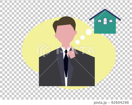 家の購入を考えるスーツの男性 住宅購入 不動産 新築 ビジネスマン 人物 イラスト 92604298