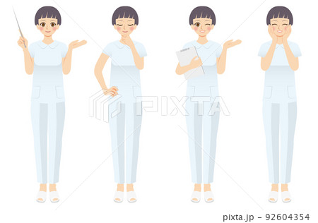 働く女性イラストセット　全身　看護師　ショートカット 92604354