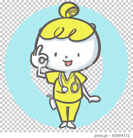 Nurse giving an OK sign 〇 With background Yellow version 92604372
