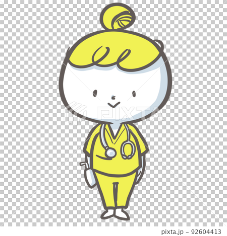 立ち姿の看護師　黄色バージョン 92604413