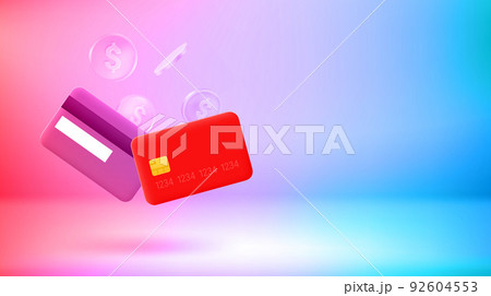 Business income concept with cards and coins. Vector 3d banner with copy space 92604553