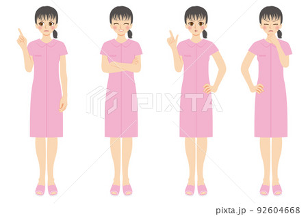 働く女性イラストセット 全身 看護師 ピンクユニフォーム 働く女性イラストセット 全身 看護師 ピンクユニフォーム 92604668