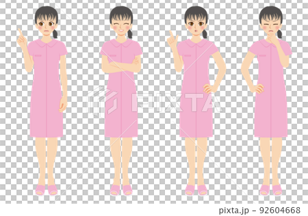 働く女性イラストセット 全身 看護師 ピンクユニフォーム 働く女性イラストセット 全身 看護師 ピンクユニフォーム 92604668