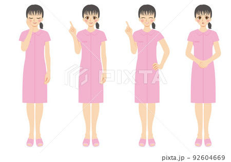 働く女性イラストセット 全身 看護師 ピンクユニフォーム 働く女性イラストセット 全身 看護師 ピンクユニフォーム 92604669