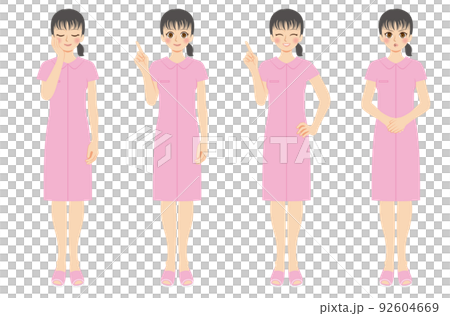 働く女性イラストセット 全身 看護師 ピンクユニフォーム 働く女性イラストセット 全身 看護師 ピンクユニフォーム 92604669