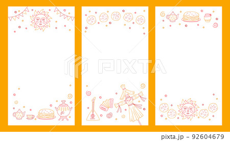 Maslenitsa, Shrovetide, Pancake week. Set of vector illustrations on doodle style for social networks stories. Maslenitsa, Shrovetide, Pancake week. Set of vector illustrations on doodle style for social networks stories. 92604679