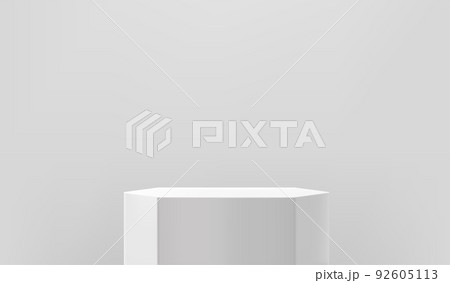 Empty white showcase with white podium. 3d vector presentation mockup 92605113