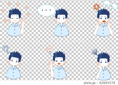 シャツを着た男性のいろいろな表情のイラストセット 92605578