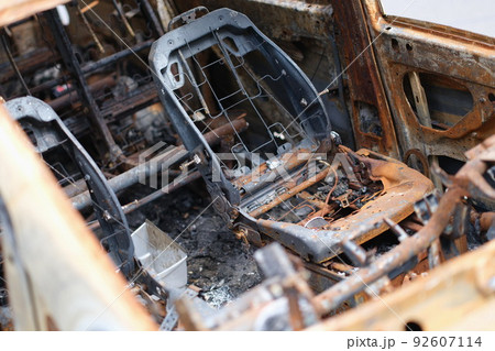Burnt out passenger car damaged vehicles and auto insurance Burnt out passenger car damaged vehicles and auto insurance 92607114