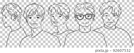 並んだ中年の男性5人｜背景透過の線画 92607532