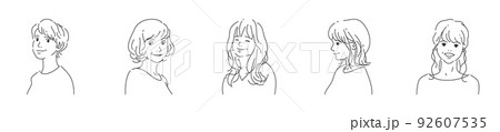 中年の女性5人セット｜背景透過の線画 92607535
