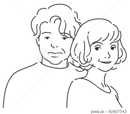 中年の男女ペア5｜背景透過の線画 92607542