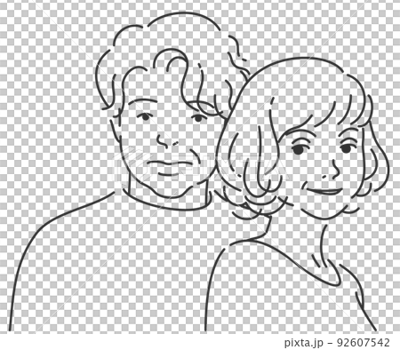 中年の男女ペア5｜背景透過の線画 92607542