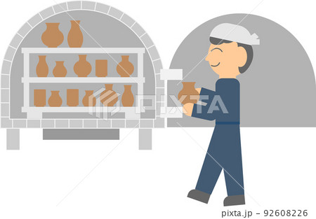 窯に作品を置く陶芸家 92608226