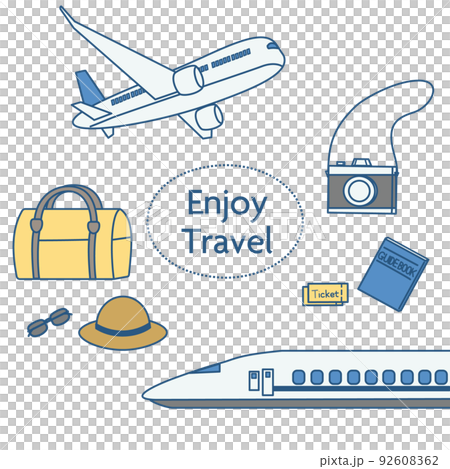 Airplanes, bullet trains, and travel belongings 92608362