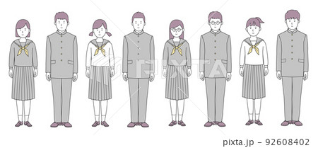 女子学生と男子学生の全身イラストセット 92608402