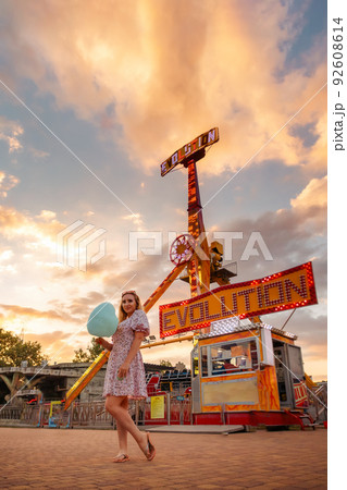 Summer festival. Pretty caucasian woman in...の写真素材 [92608614] - PIXTA