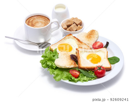 Fried Egg on Toast Bread isolated on white background Fried Egg on Toast Bread isolated on white background 92609241