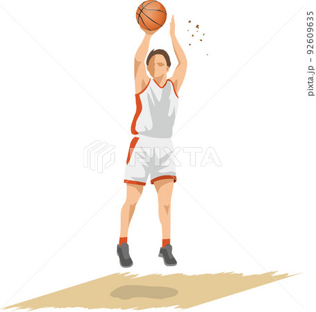 シュートを打つ男子バスケットボール選手のイメージイラストのイラスト素材