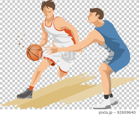 Image illustration of a male basketball player dribbling and running 92609640