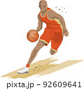 ドリブルをして走っているバスケットボール選手のイメージイラスト 92609641