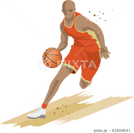 ドリブルをして走っているバスケットボール選手のイメージイラスト 92609641