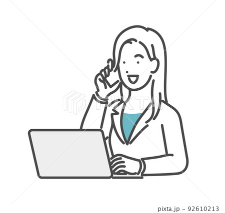 パソコンを見ながら電話する女性 92610213