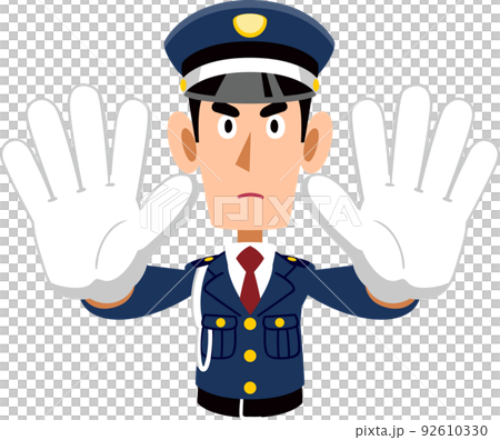 両手で制止する警備員の男性の上半身 92610330